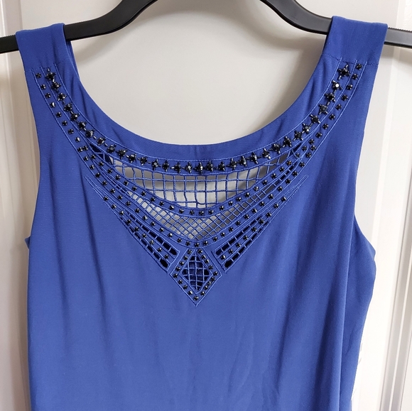NWT Women's Laundry by Shelli Segal royal blue beaded and jet rhinestones Dresd - Picture 2 of 11